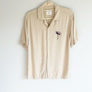 Denim & Flower x Ricky Singh Tan Button Down Short Sleeve Palm Beach Shirt S